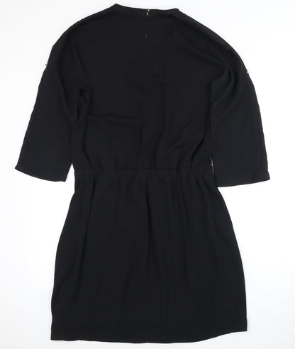 Massimo Dutti Women's Black V-Neck Dress Size 12