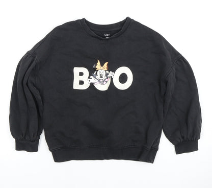 Marks and Spencer Girls Black Crew Neck Disney Sweatshirt Size 8