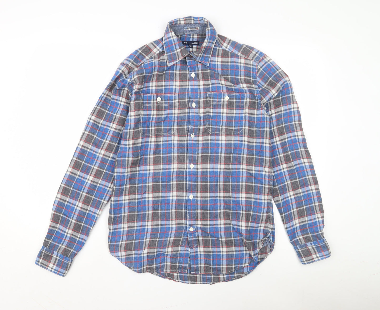 Gap Men's Blue Plaid Button-Up Shirt XS Long Sleeve
