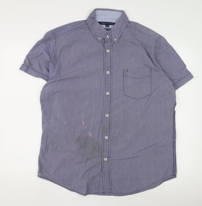 Tommy Hilfiger Men's Blue Striped Button-Up Shirt L