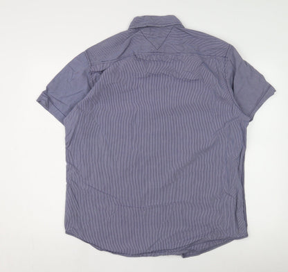 Tommy Hilfiger Men's Blue Striped Button-Up Shirt L