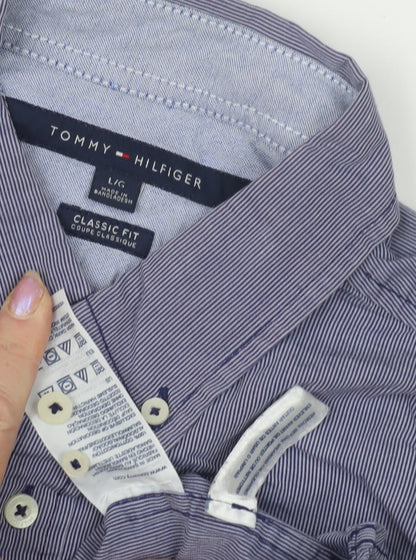 Tommy Hilfiger Men's Blue Striped Button-Up Shirt L