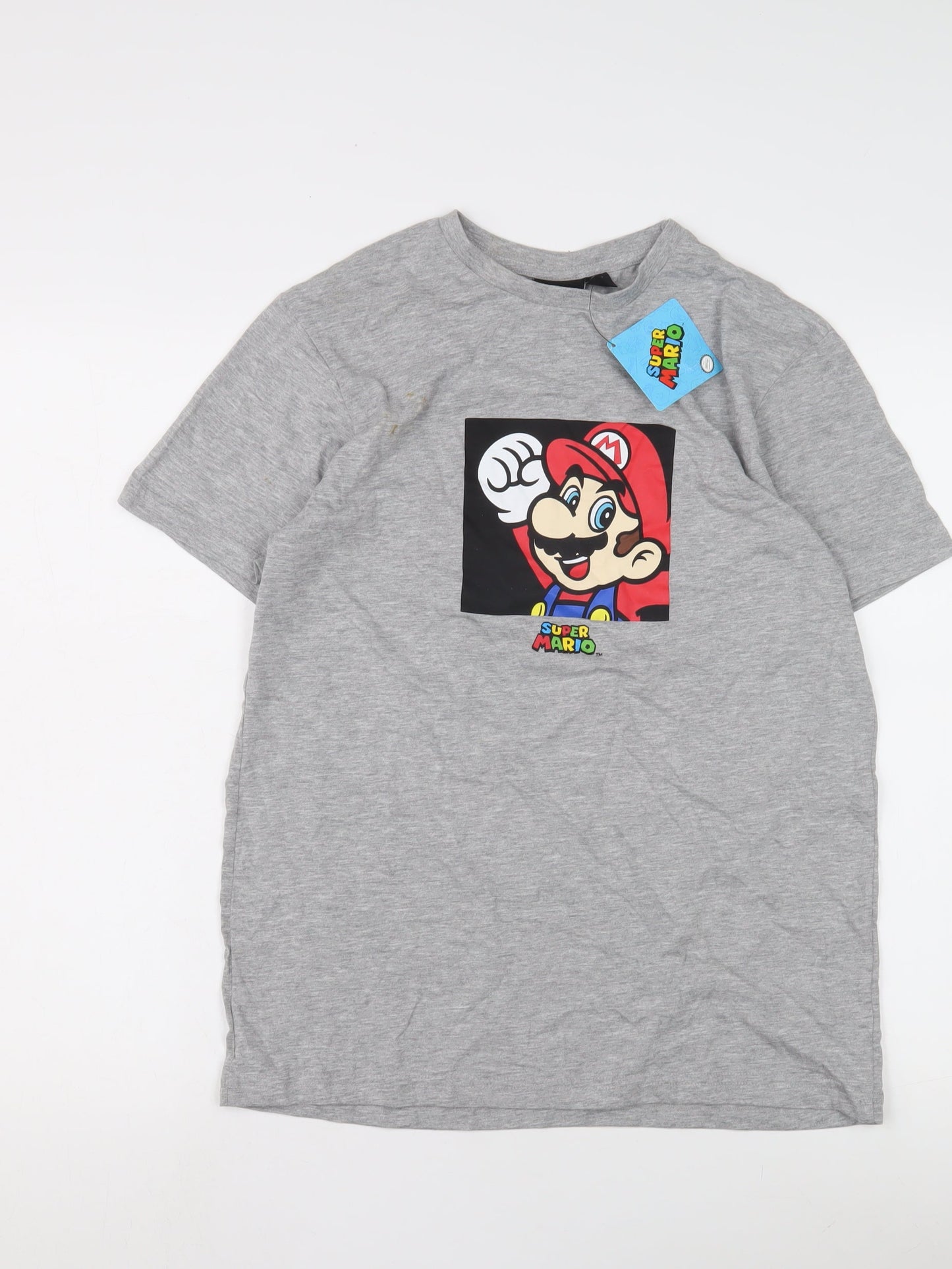 Super Mario Men's Grey M T-Shirt, Cartoon Graphics