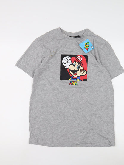 Super Mario Men's Grey M T-Shirt, Cartoon Graphics