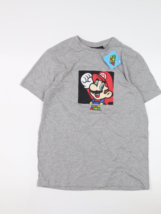Super Mario Men's Grey M T-Shirt, Cartoon Graphics