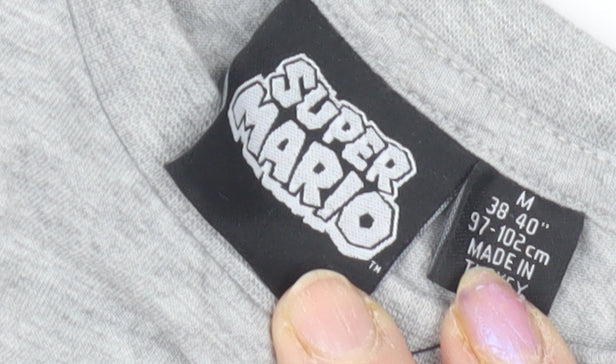 Super Mario Men's Grey M T-Shirt, Cartoon Graphics