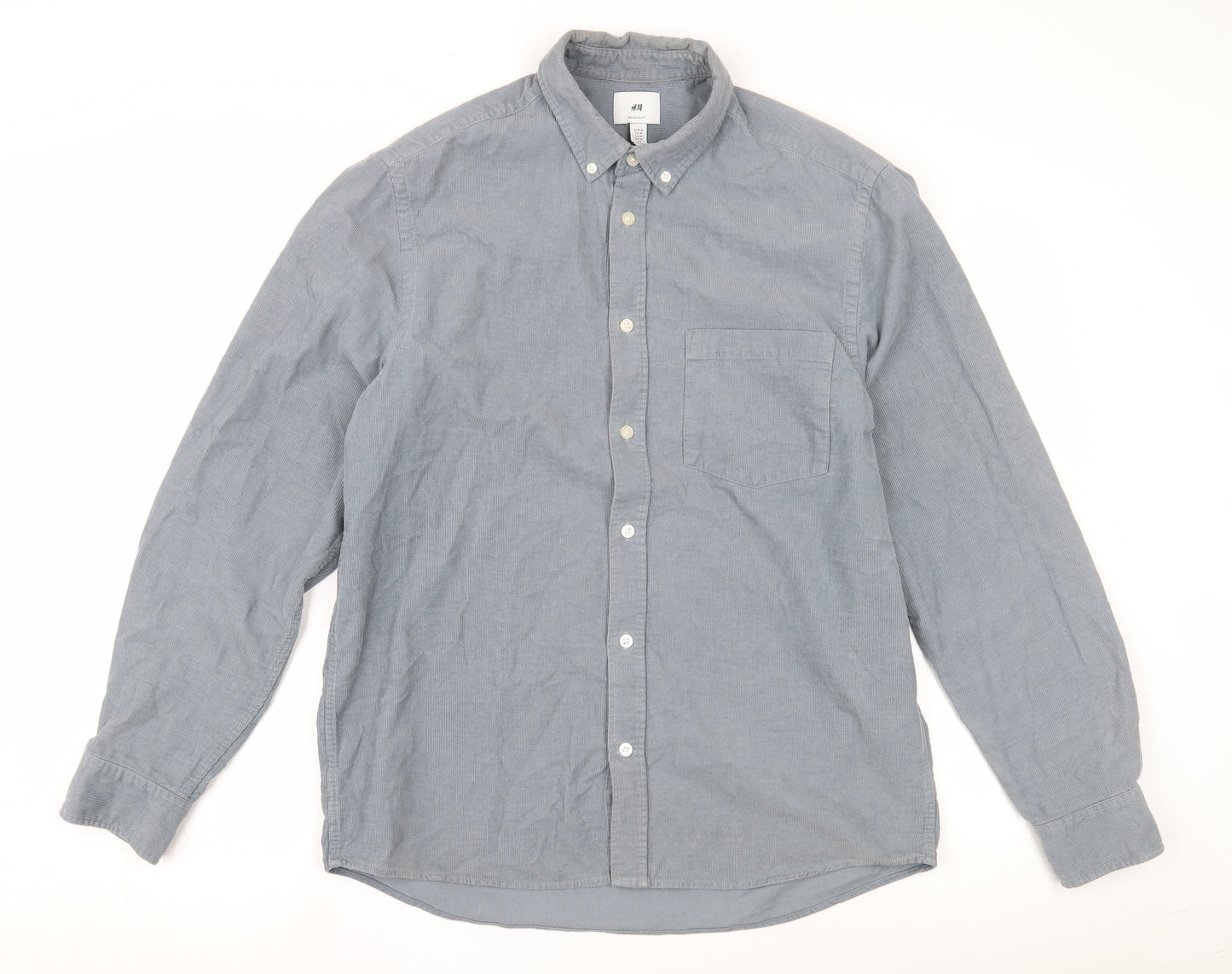 H&M Men's Grey Long Sleeve Regular Fit Shirt - Size M