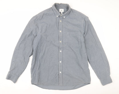H&M Men's Grey Long Sleeve Regular Fit Shirt - Size M