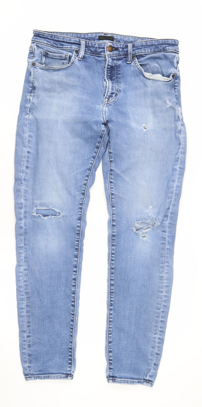 Mens UK Size 33 Uniqlo Regular Fit Straight Blue Jeans