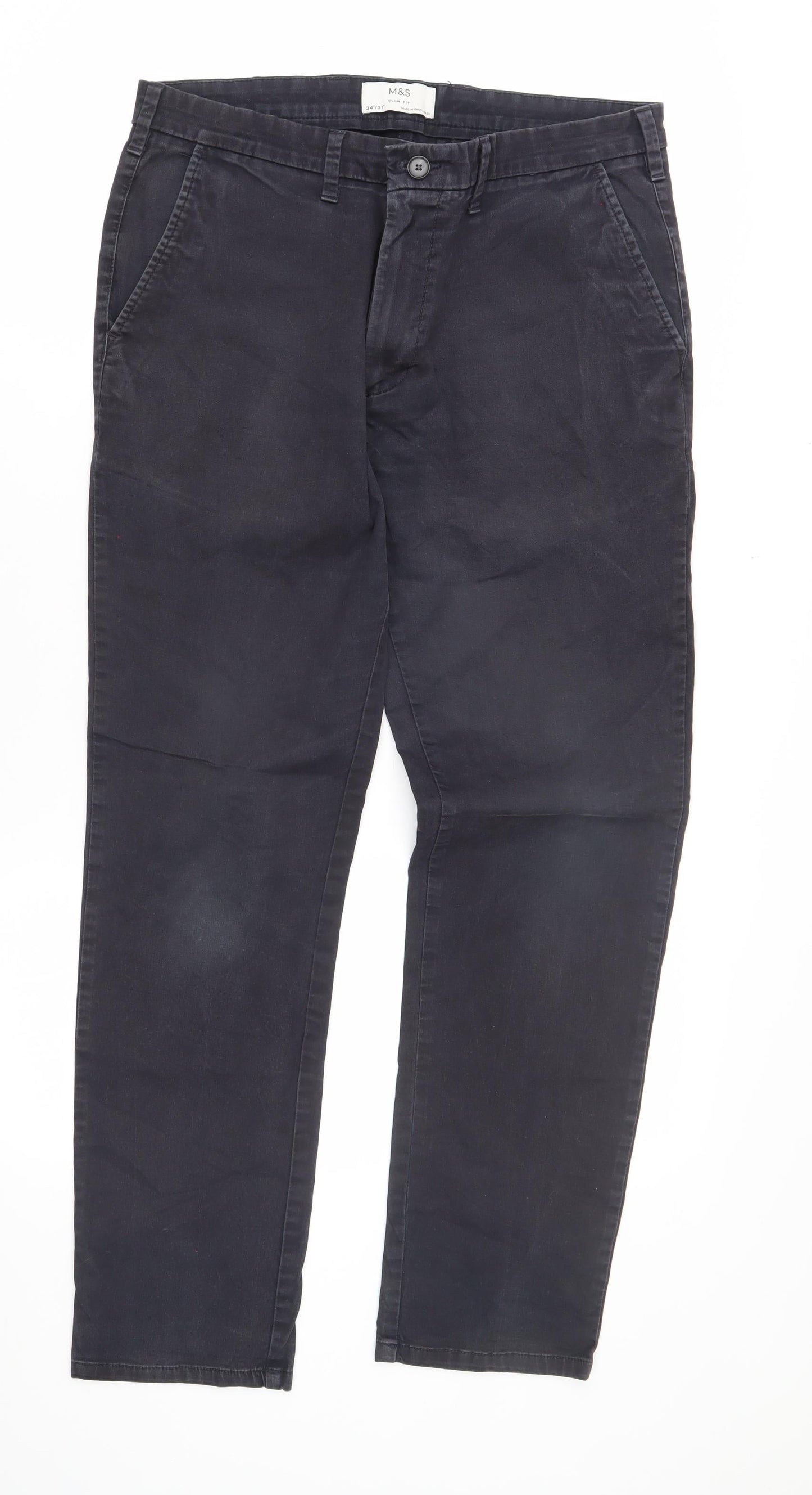 Marks and Spencer Men's Black Slim Fit Trousers 34