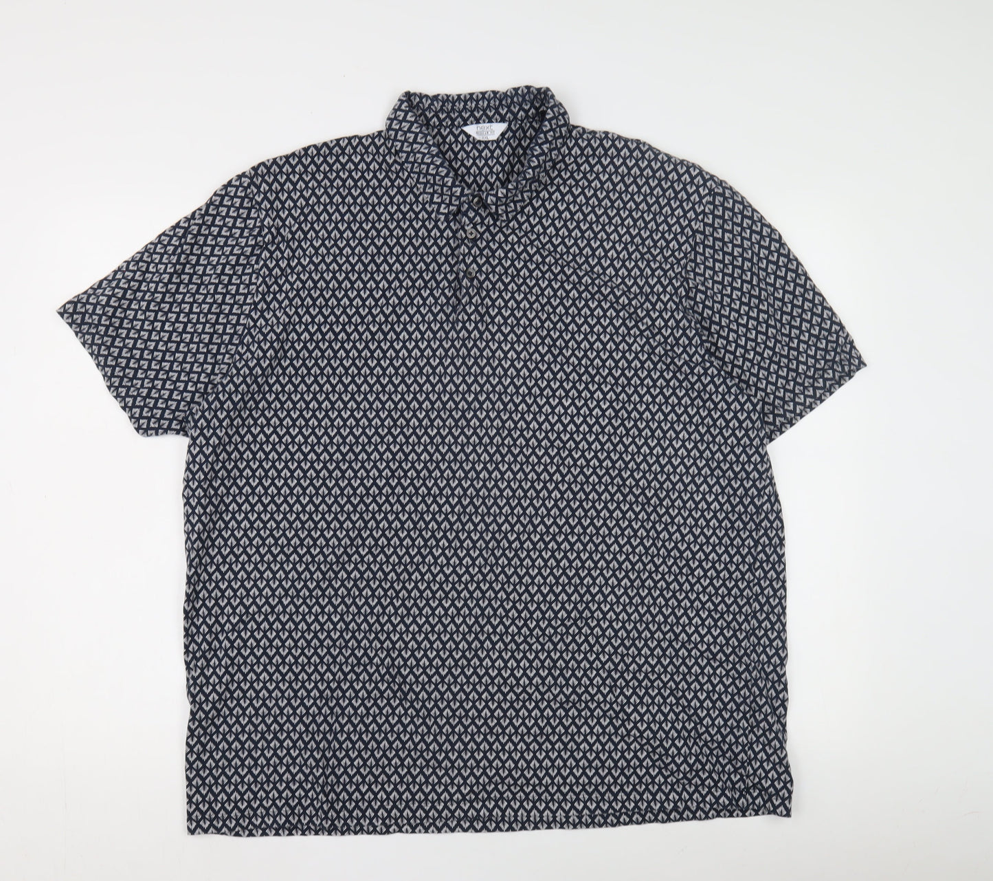 Next Men's 2XL Blue Geometric Cotton Polo - Excellent Condition