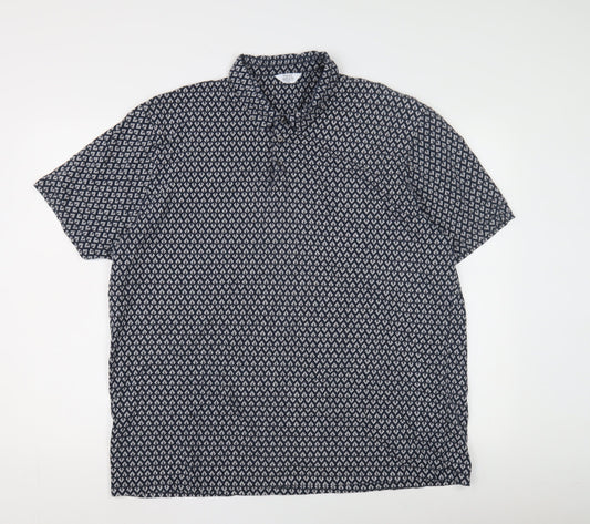 Next Men's 2XL Blue Geometric Cotton Polo - Excellent Condition
