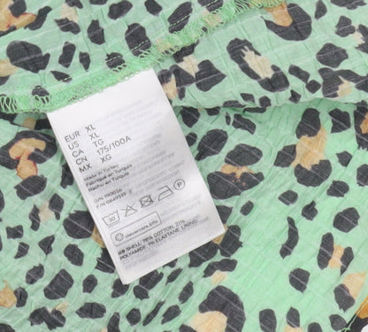 H&M Women's Green Animal Print Flare Skirt XL