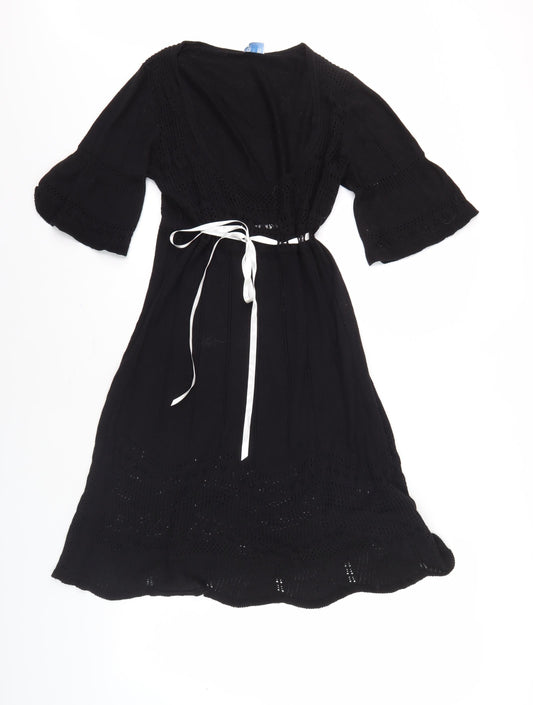 Women's Black Midi Dress with Flared Sleeves