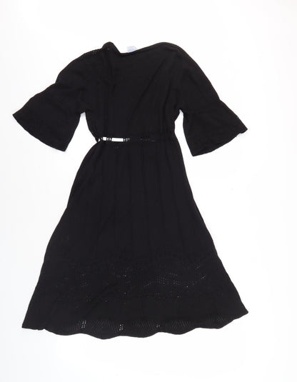 Women's Black Midi Dress with Flared Sleeves