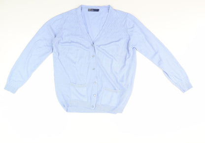 Womens UK Size M Isle Blue Cardigan Jumper