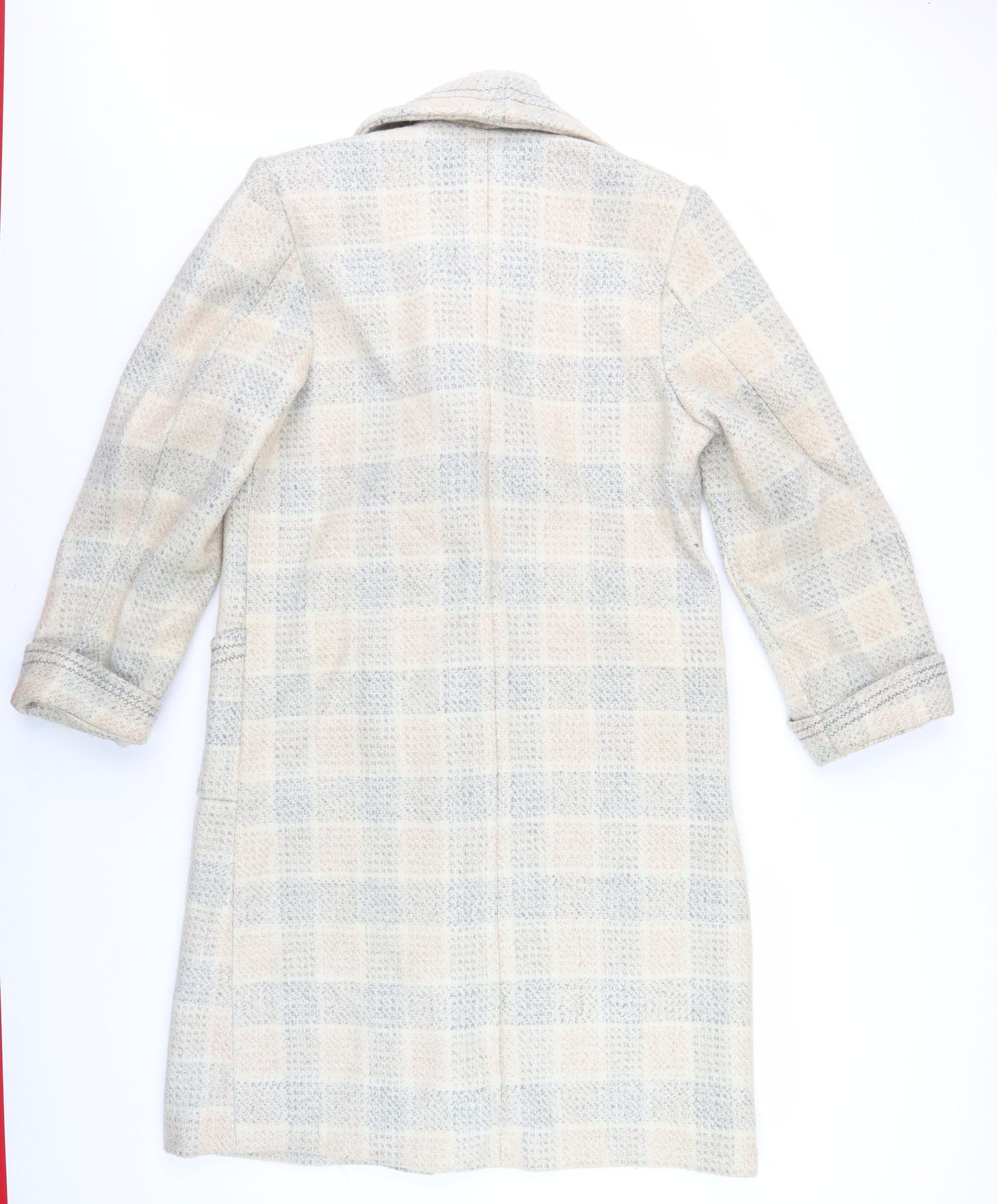 Tian Sheng Women's Beige Check Wool Pea Coat - XL
