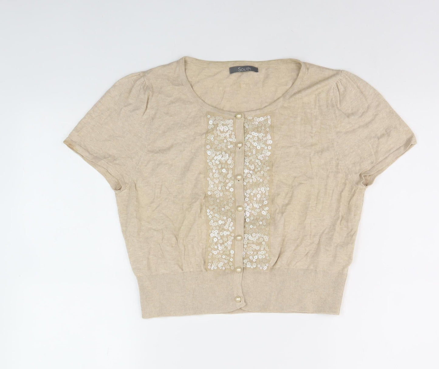 Womens UK Size 16 South Beige Cardigan Jumper