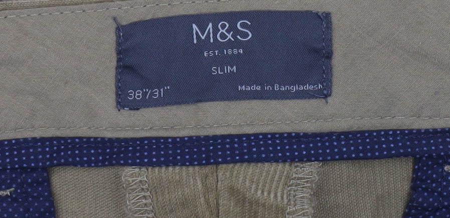 Marks and Spencer Men's Brown Slim Fit Corduroy Trousers