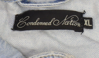 Condemned Nation Unisex Blue XL Denim Jacket, Distressed Casual