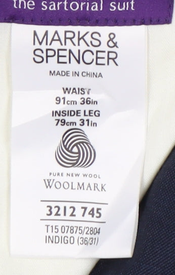 Marks and Spencer Men's Blue Formal Trousers 36/31