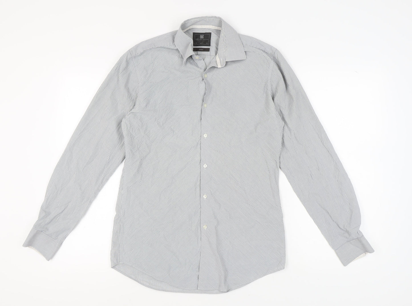 Marks and Spencer Men's Grey Striped Long Sleeve Shirt