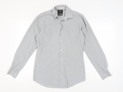 Marks and Spencer Men's Grey Striped Long Sleeve Shirt