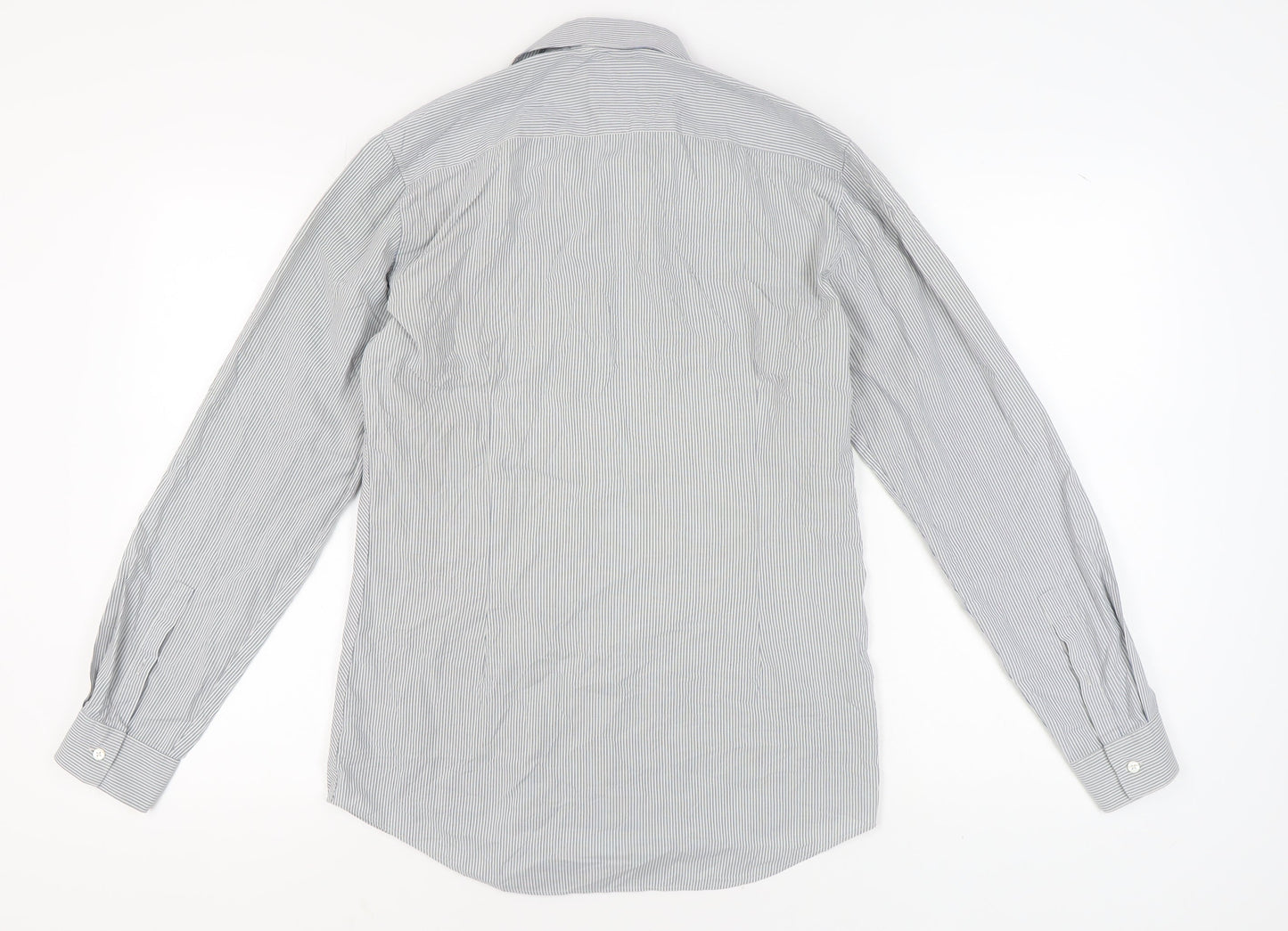 Marks and Spencer Men's Grey Striped Long Sleeve Shirt
