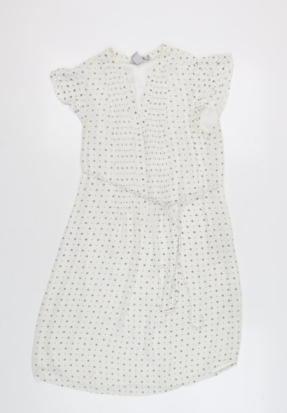 H&M Women's White Polka Dot Shift Dress Size 10