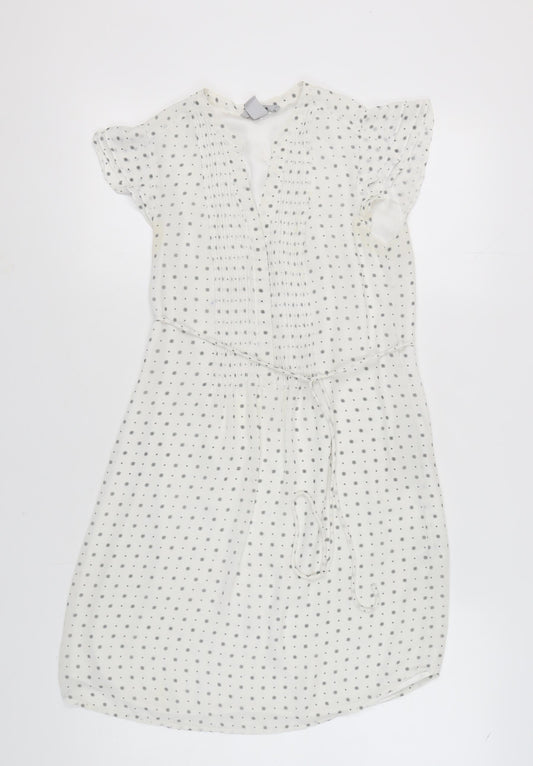 H&M Women's White Polka Dot Shift Dress Size 10
