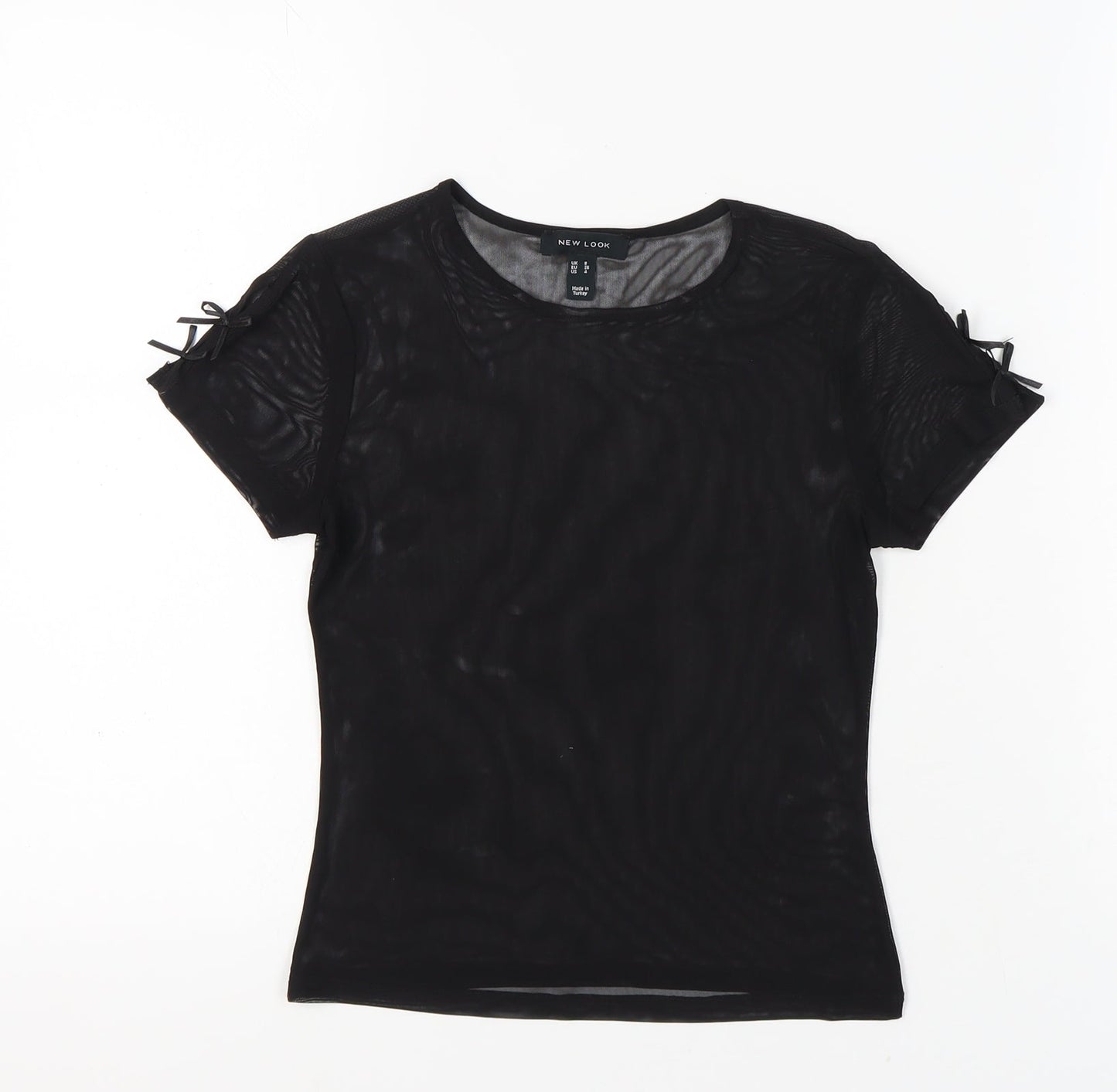 New Look Women's Black Bow Accent T-Shirt - Size 8