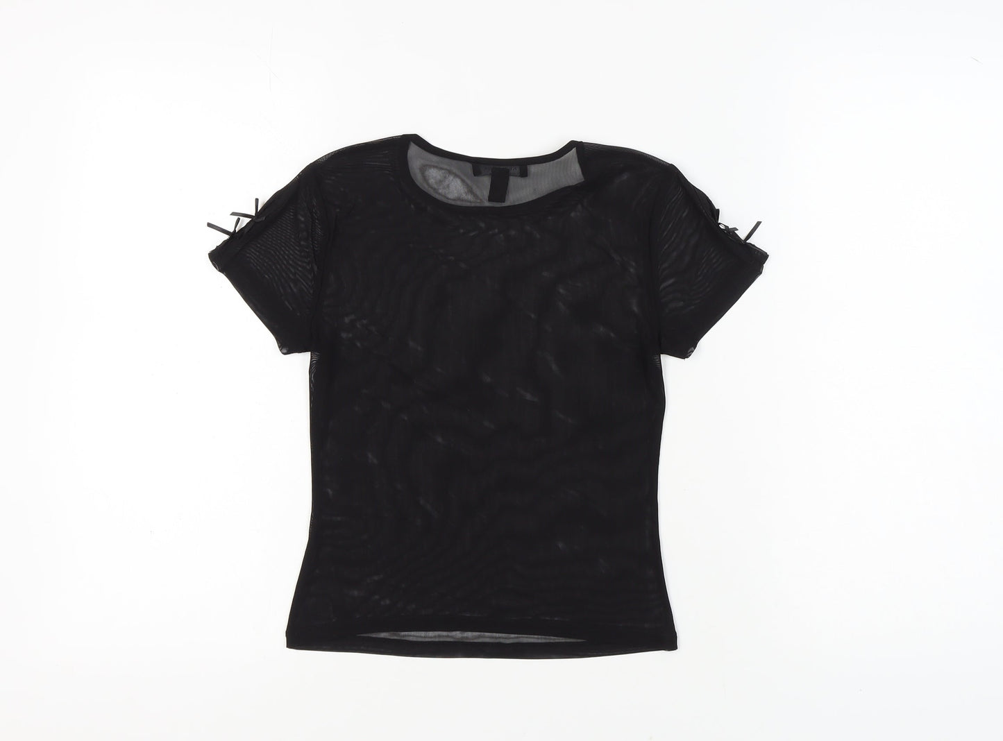 New Look Women's Black Bow Accent T-Shirt - Size 8