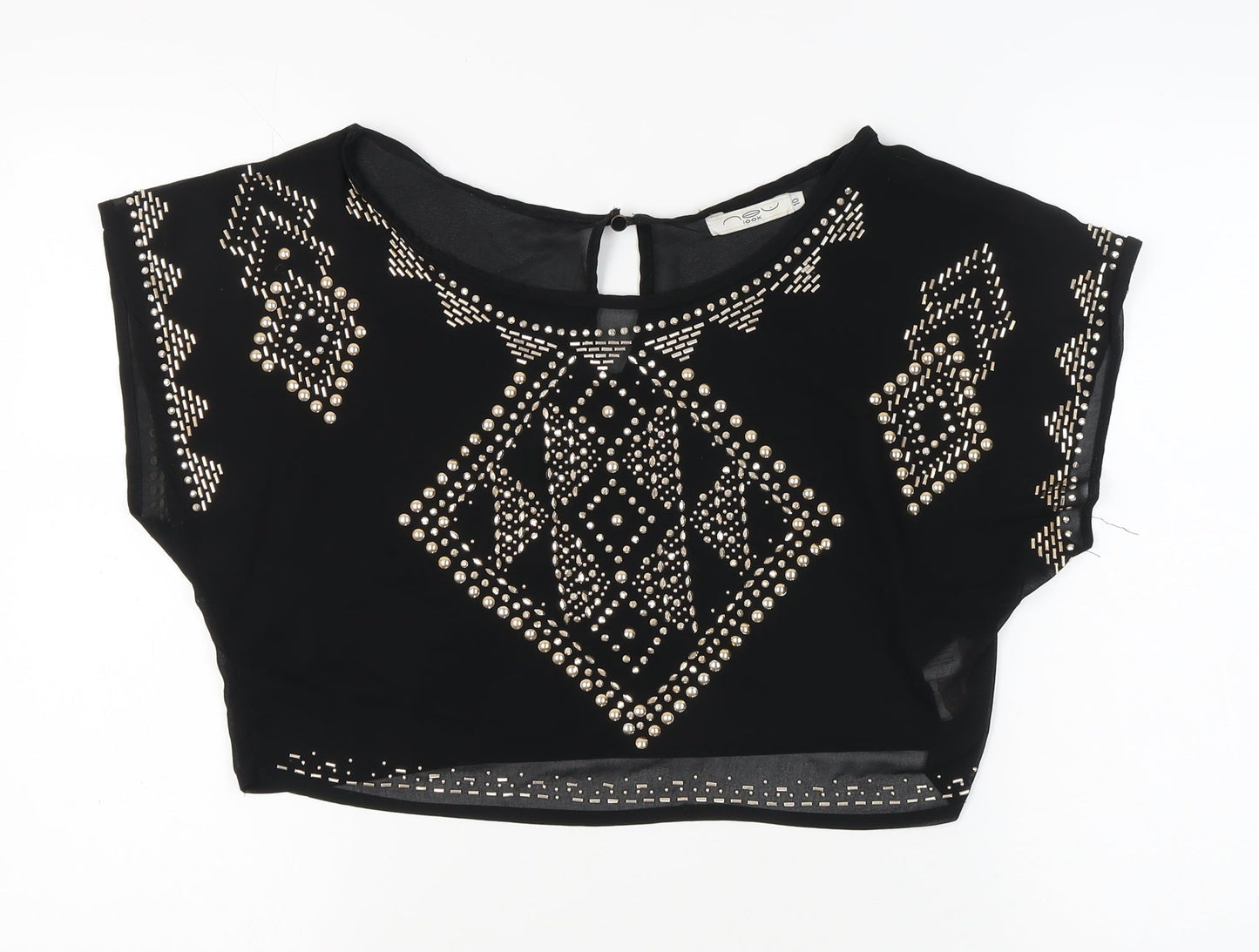 New Look Women's Black Cropped Studded Blouse, Size 10