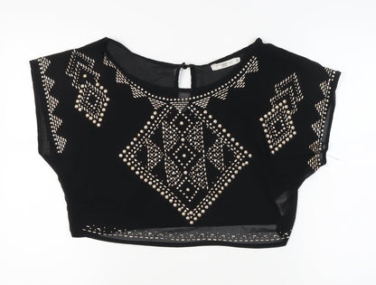 New Look Women's Black Cropped Studded Blouse, Size 10