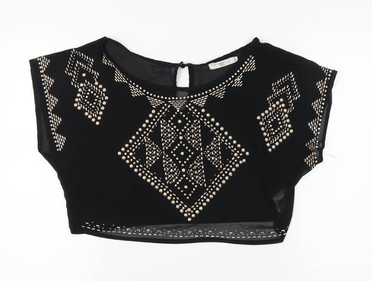 New Look Women's Black Cropped Studded Blouse, Size 10