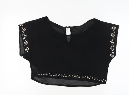 New Look Women's Black Cropped Studded Blouse, Size 10