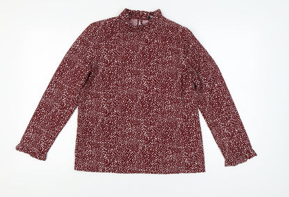 FS Collection Women's Red Animal Print High Neck Blouse