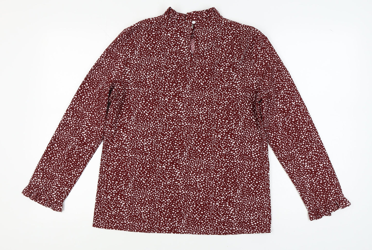 FS Collection Women's Red Animal Print High Neck Blouse