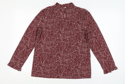 FS Collection Women's Red Animal Print High Neck Blouse
