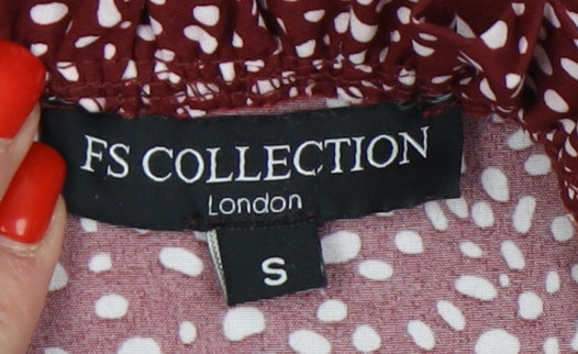 FS Collection Women's Red Animal Print High Neck Blouse