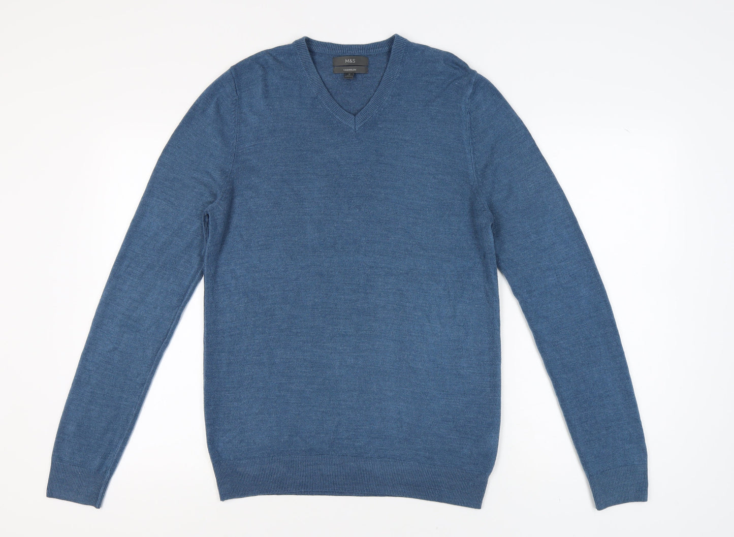 Marks and Spencer Men's Blue V-Neck Pullover Jumper - M