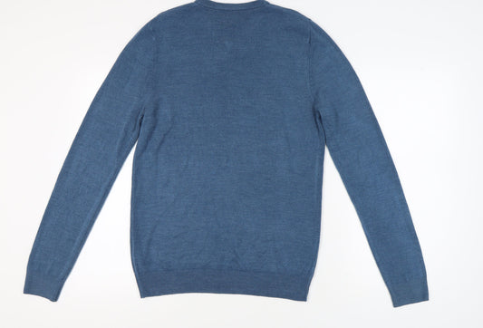 Marks and Spencer Men's Blue V-Neck Pullover Jumper - M