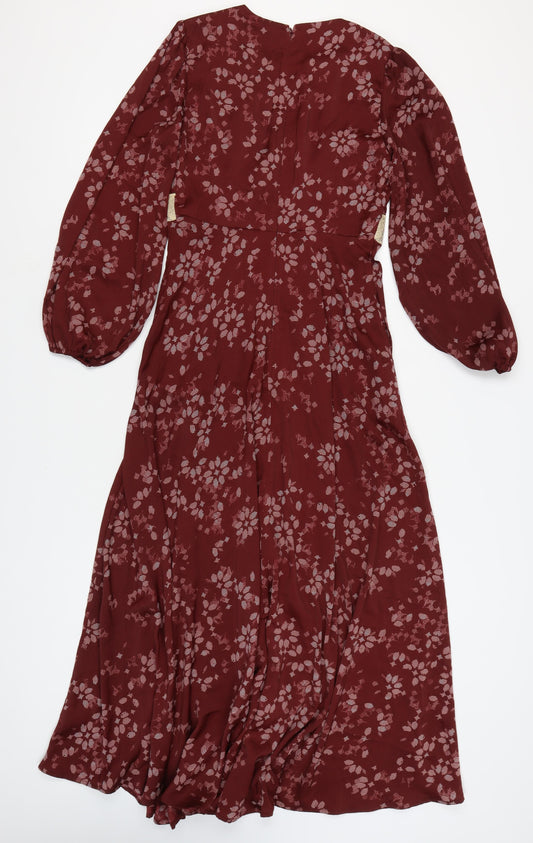 Marks and Spencer Women's Red Size 8 A-Line Long Floral Dress