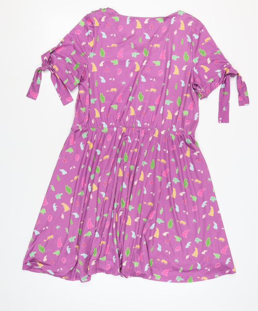 Lindy Bop Women Purple Animals Print Dress UK 16