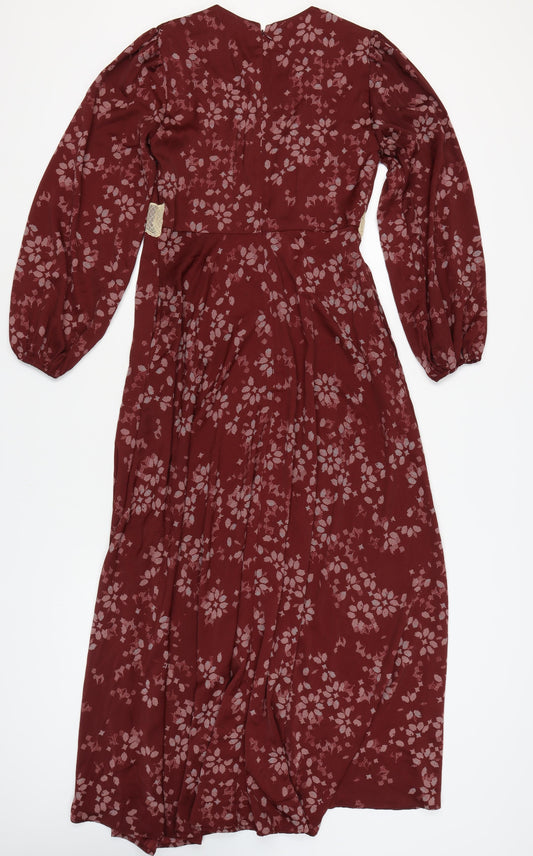 Marks and Spencer Women's Red Floral A-Line Dress Size 8