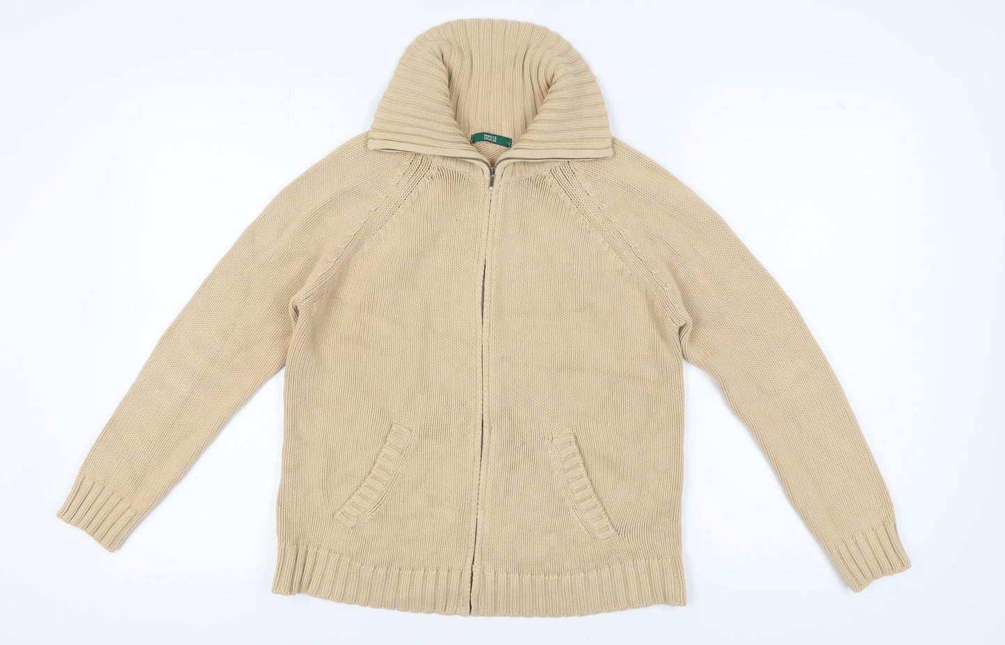 Womens UK Size 14 Marks and Spencer Beige Full Zip Jumper