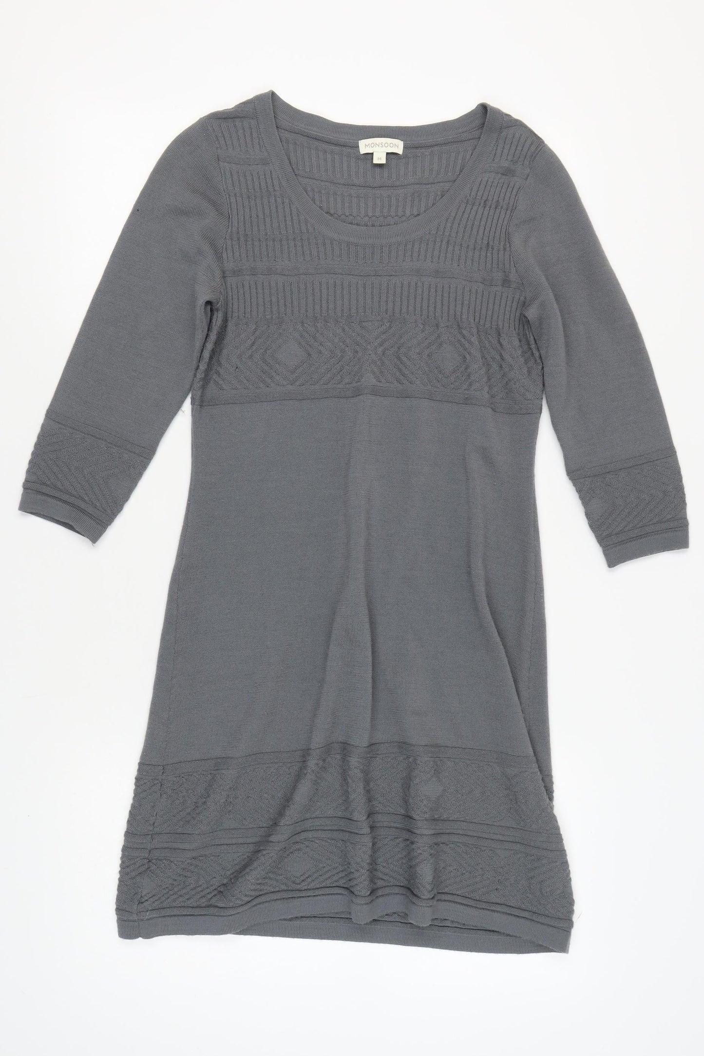 Monsoon Women Grey Knit Dress Size M 3/4 Sleeve