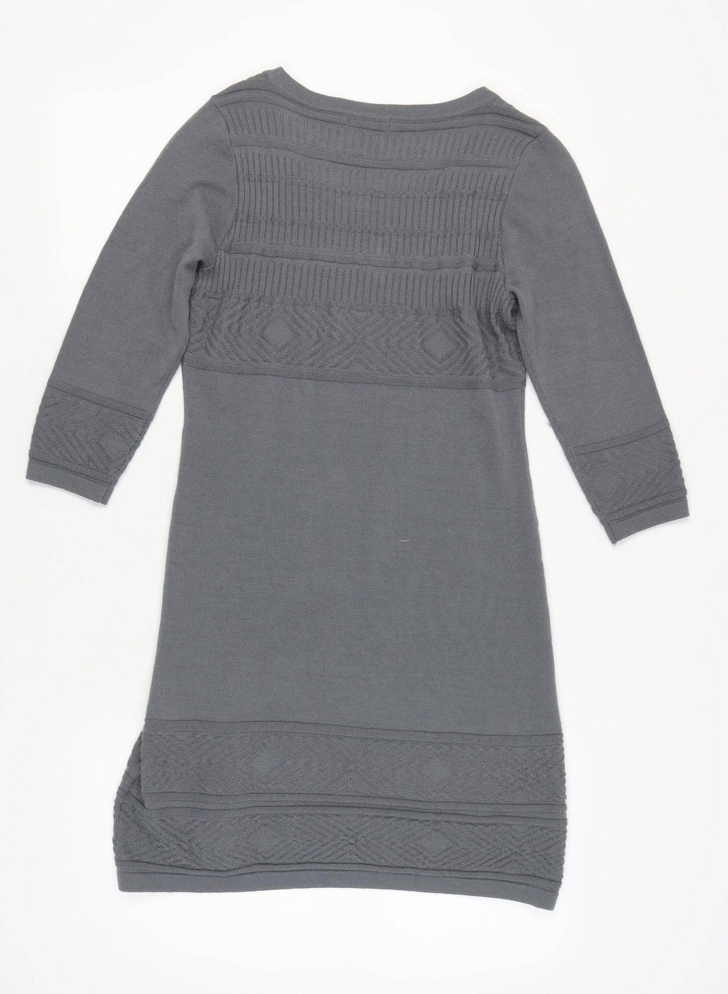 Monsoon Women Grey Knit Dress Size M 3/4 Sleeve