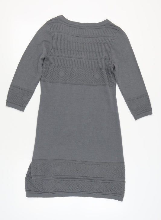 Monsoon Women Grey Knit Dress Size M 3/4 Sleeve