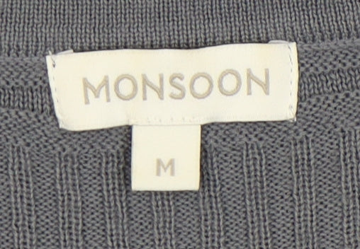 Monsoon Women Grey Knit Dress Size M 3/4 Sleeve